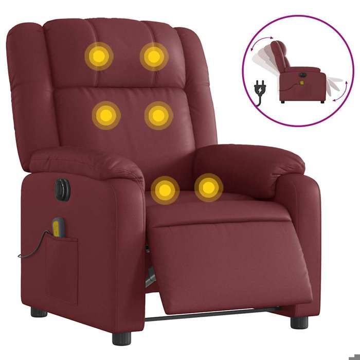 VidaXL Fauteuil de massage inclinable électrique rouge bordeaux 3205147