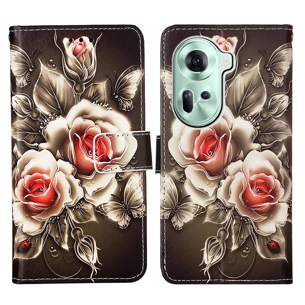 Кожаный чехол-кошелек для OPPO A40 A60 A80 Reno 13 12 12F 12FS 9A 8T Find X8 X6 Pro X5 Lite A17 A52 A58 A78 A98 K12X Расписная обложка