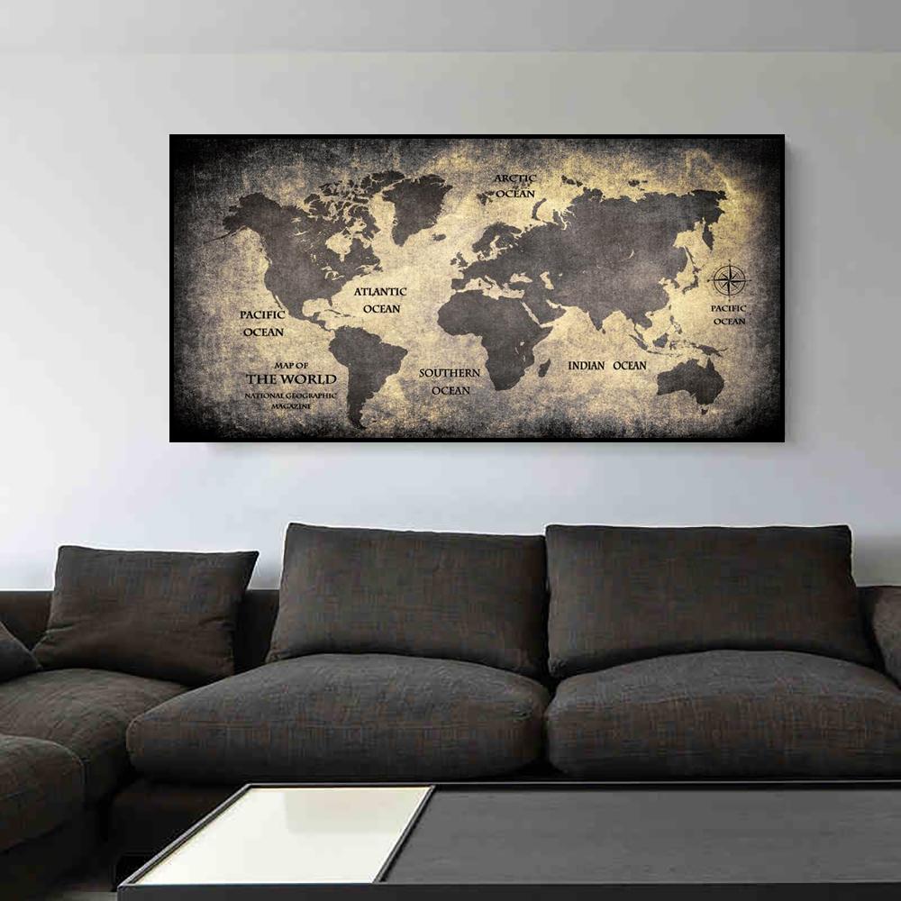 World Map Poster Canvas Painting Picture Print Cuadros Art Decoration Mural For Modern Home Living Room Wall Decor No Frame