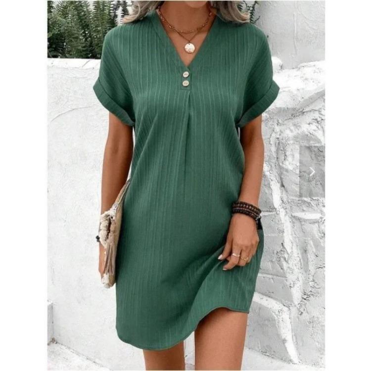 Comfortable Women Loose Waist V Neck Hoodie Mini Dress Short Skirt Button Up Solid Color Spring Summer Latest Fashion