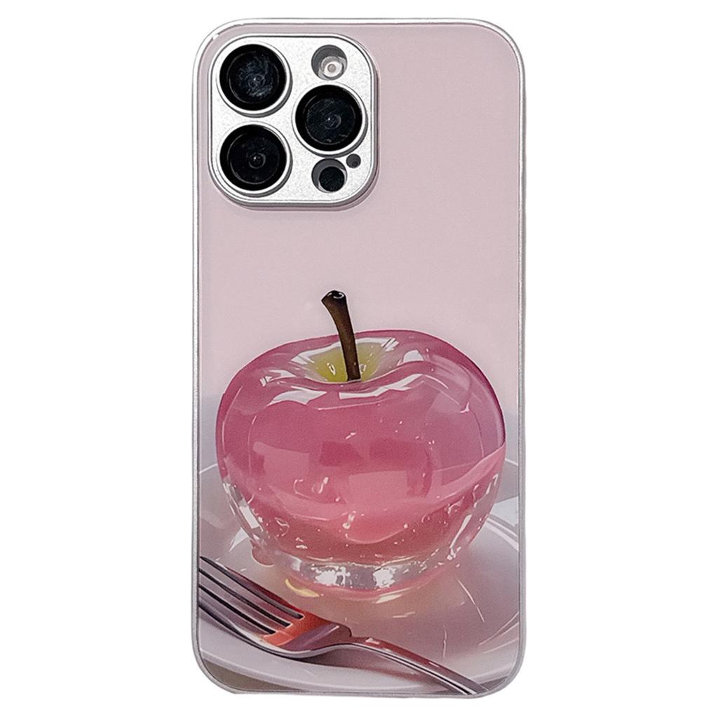 For iPhone 15 Pro Case Mirror Painted Fruit Pattern TPU+Acrylic Phone Cover