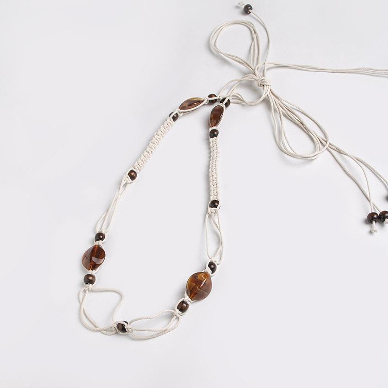 Богемный пояс, Пояс в этническом стиле, Плетеный пояс, Тонкий пояс с деревянными бусинами, Пояс-веревка в повседневном отпускном стиле, Женский пояс