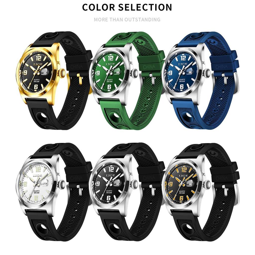 LIGE Модные повседневные мужские часы, удобные силиконовые ночные светящиеся водонепроницаемые спортивные часы, автоматические часы с датой и временем, мужские кварцевые часы