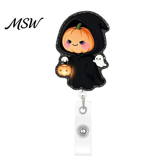 Acrylic Badge Reel Halloween Retractable Reel, Cute Pumpkin And Grim Reaper Design, Clip for Nurses Smooth Pull Cord Nurse Doctor Teacher ID Card Work