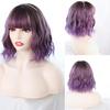 Женские короткие фиолетовые волосы с челкой, синтетические волосы с большой волной, повседневная одежда