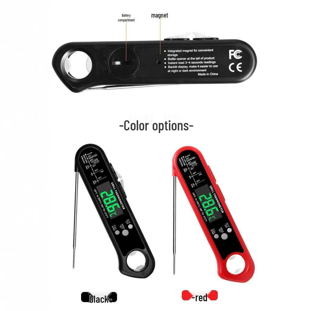 Двухканальный складной BBQ и мясной термометр 3-в-1 - Проводной, пищевой зонд
