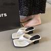 Fashion Summer 2025 Fashion Women's Flip Flops Open-Toe Casual Slippers Mid Heel Square Toe Women Footwear Size35 39 Sandalias De Mujer