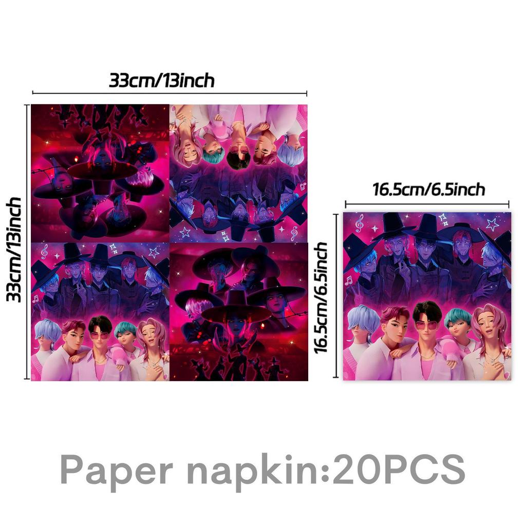 K-Pop Demon Hunter Boy Group Birthday Party Decor: Plates & Flags Set