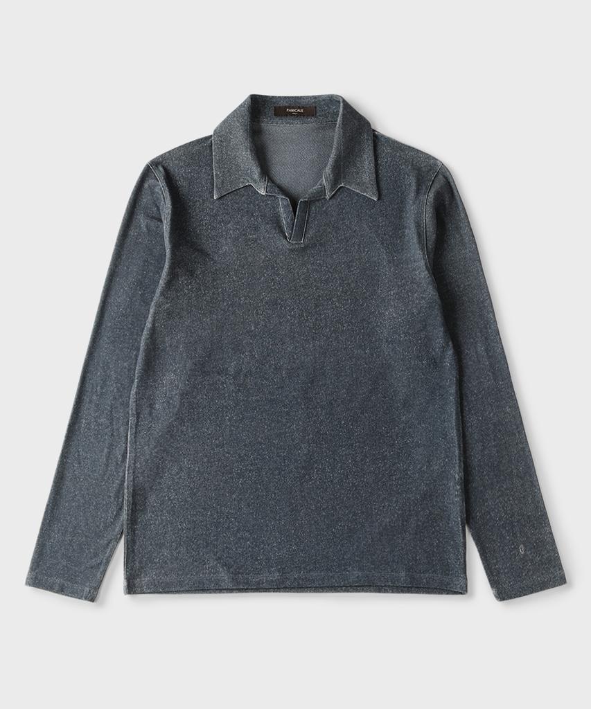 PANICALE Navy Rayon Open Polo Shirt