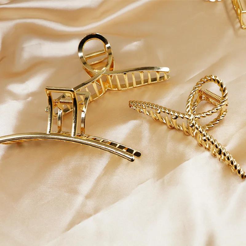 Корейская простая металлическая золотая заколка-краб для волос в форме бабочки, геометрическая элегантная заколка-краб для девочек, головной убор, женские аксессуары для волос