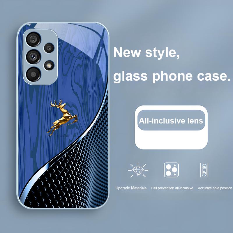 Элегантный чехол из закаленного стекла для Samsung Galaxy S24 Plus S20 21 FE S23 Ultra S8 9 A70 72 73 50 51 52 53 с текстурой дерева и изображением оленя