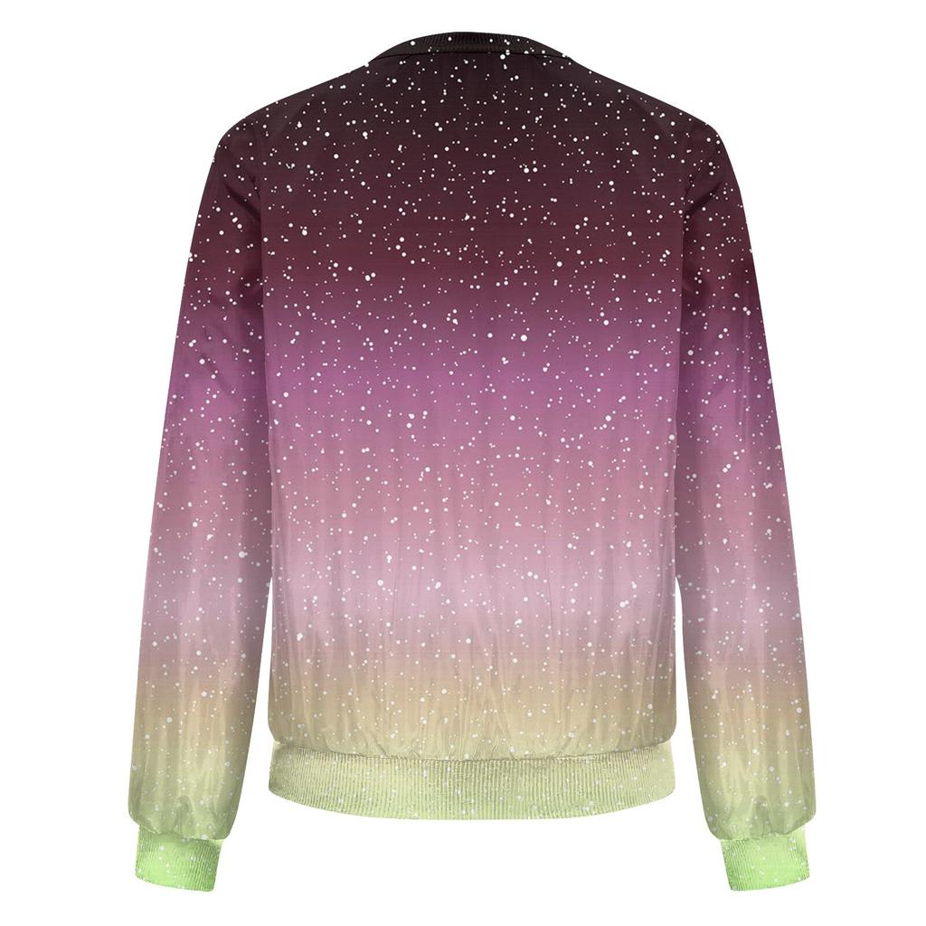 Women's Fashionable Casual Long Sleeve Color/Gradient Print Round Neck Zipper Jacket