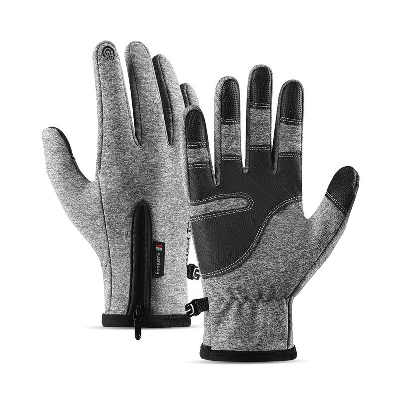 Outdoor Full Finger Gloves Water Resistant Windproof Fleece Lined Touchscreen Zippered for Cycling Skiing Mountaineering Winter