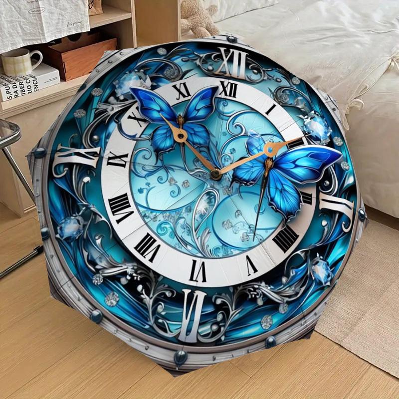 1pc Blue Butterfly Clock Design Umbrella with Plastic Handle,Suitable for All Seasons Home Travel Outdoor UmbrellaDD157