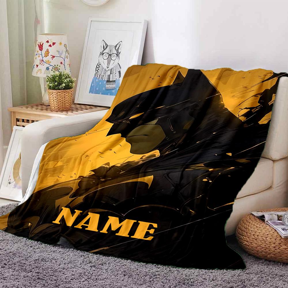 Custom Name Batman Theme Printed Blanket - Perfect for Couch, Bed, Travel & Outdoor Use | Machine Washable, Cozy & Durable.