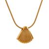 Yhpup Statement Metal Shell Pendant Stainless Steel Necklace Waterproof Summer Stylish Gold Color PVD Plated Wholesale Jewelry