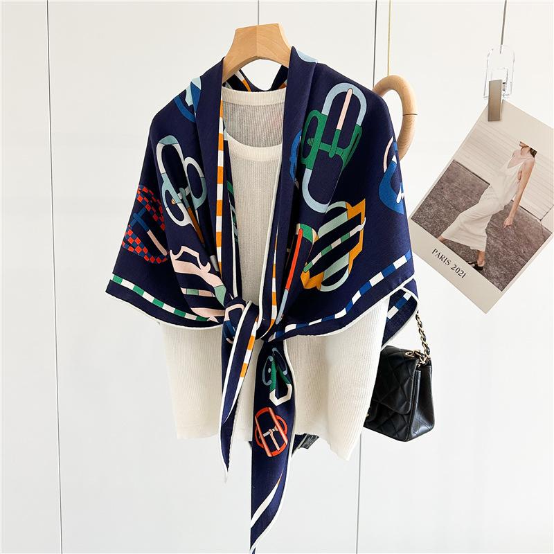 195*125*125cm Luxury Mulberry Silk Wool Scarf Triangle Scarf Office Women's Hairband Folding Scarf Women's Shawl Scarf