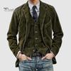 Retro Corduroy Coat Lapel Long Sleeve Single Breasted Casual Suit Jacket with Pockets Solid Color Loose Fit Business Outwear