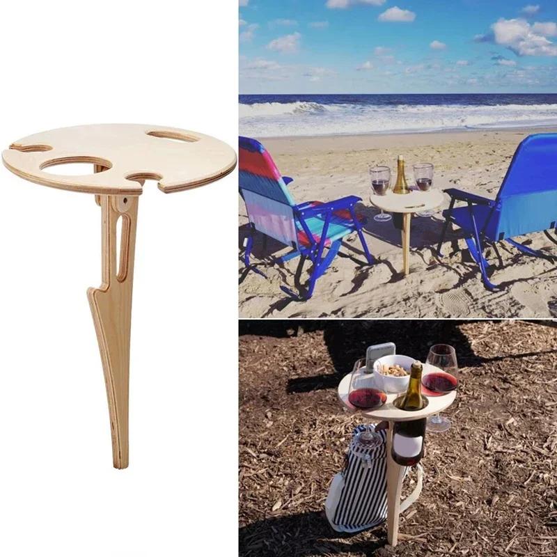 Freestanding Wine Table Rack Portable Foldable Table Wooden Rack Inserted Into The Ground Holder for Camping & Picnic
