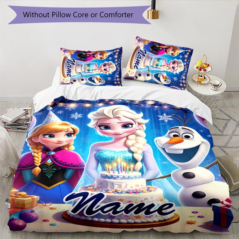 3pcs Frozen7 Cover Set - Personalized Name, HD Printed Bedding with 1 Cover and 2 Pillowcases - Perfect for Home Decor, Easy Care