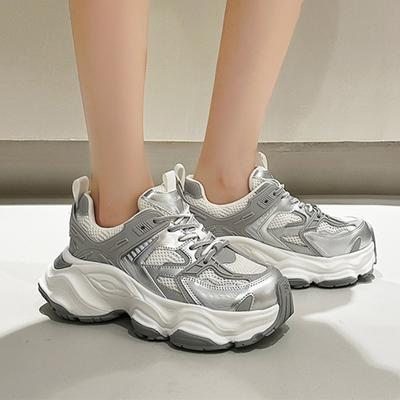 Женская повседневная модная спортивная обувь из натуральной кожи, сетчатая, однотонная, с лоскутным узором, толстая подошва, со шнуровкой, однотонная, со шнуровкой, толстая подошва
