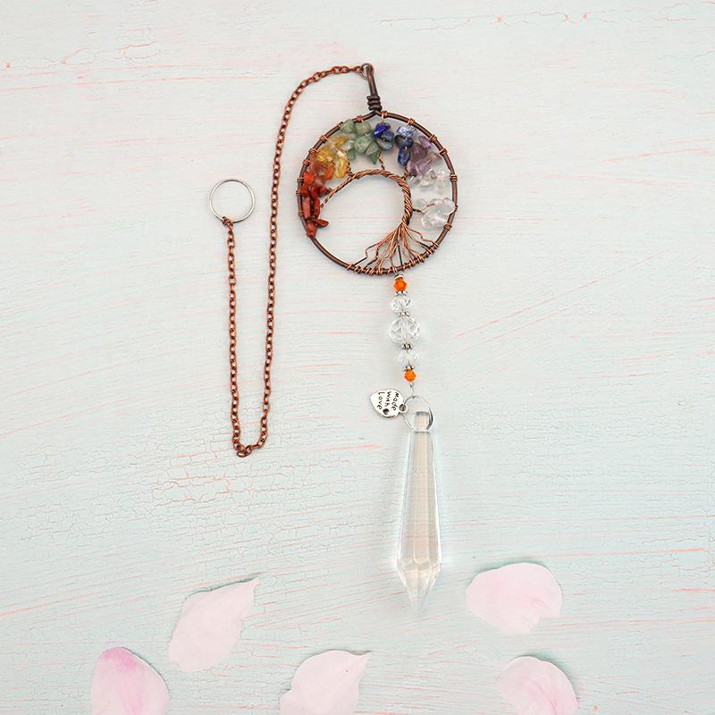 1PCS Heart Amethyst Tree Of Life Car Ornament Natural Crystal Pendant Sun Catcher For Rearview
