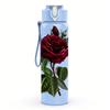 1PC Deep Red Watercolor Rose Graphic,750ml Color Plastic Sports Water Bottle,Leakproof Flip Straw Lid,Suitable for Sports Office Home Use