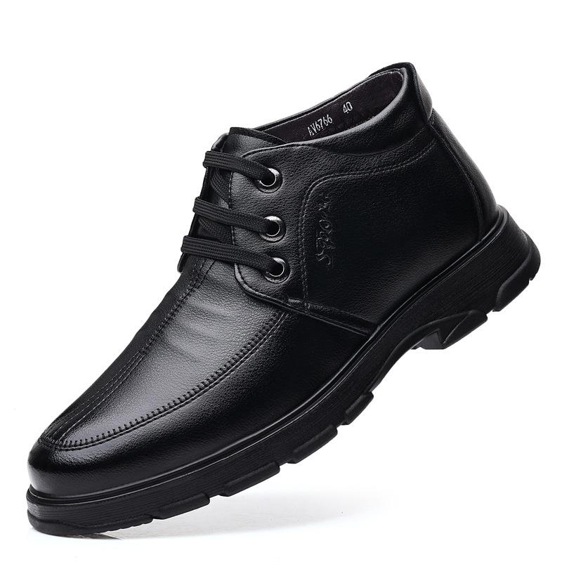 Мужские деловые кожаные туфли зимние высокие бархатные теплые повседневные мужские туфли на одной педали практичные папины зимние ботинки