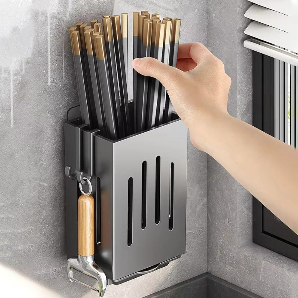 Wall-Mounted Chopstick Holder Draining Spoon Fork Storage Rack Durable Tableware Organizer
