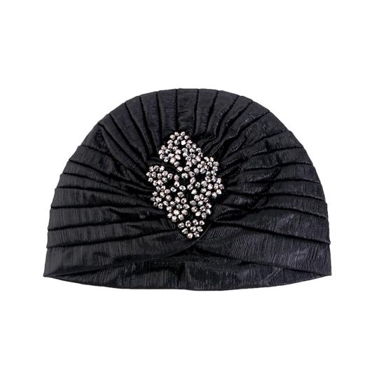 Женская шляпа-цилиндр с ромбовидным декором из стразов, плиссированный тюрбан, шляпа, украшенная золотым покрытием, головной убор с эластичной конструкцией