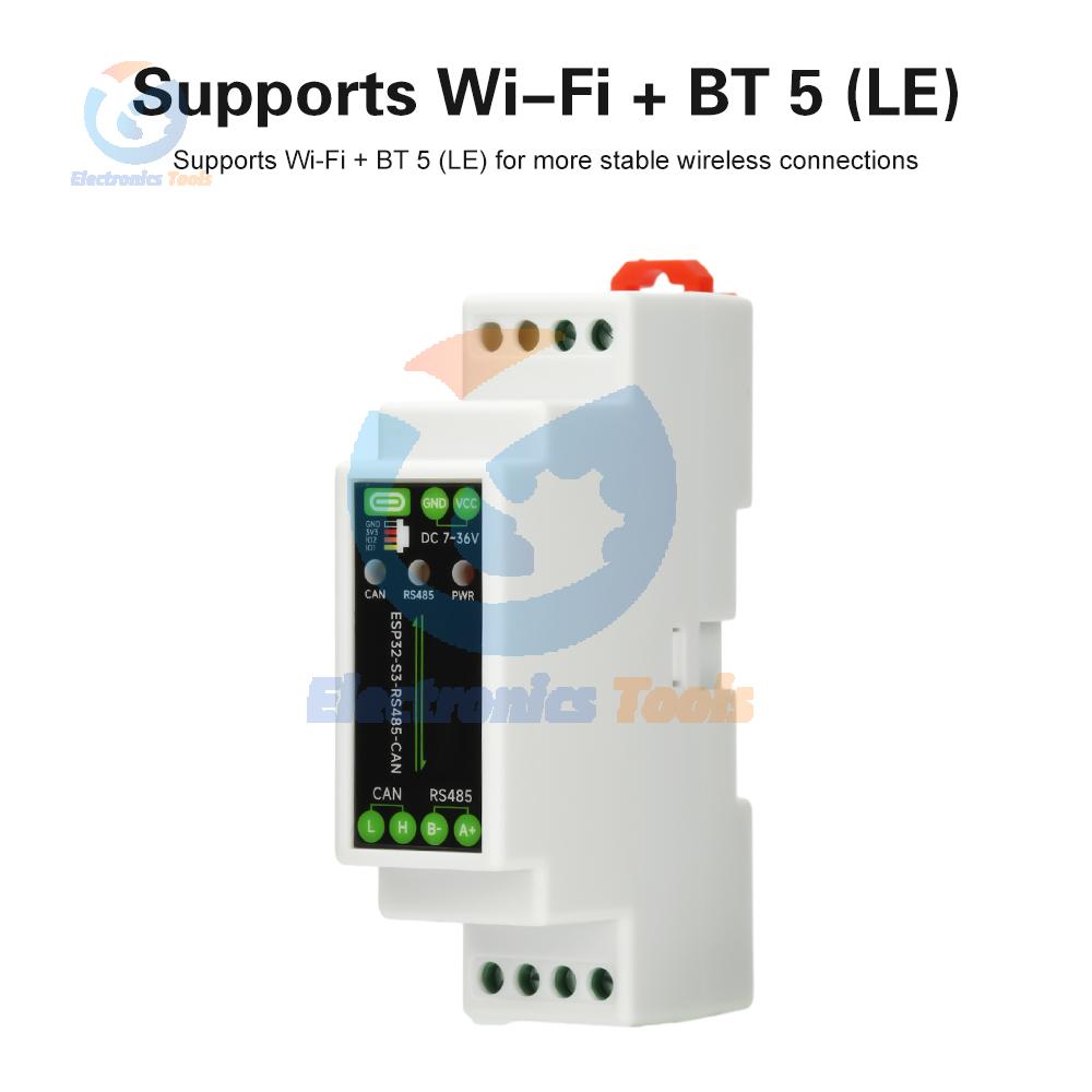 Плата разработки для промышленного применения ESP32-S3-RS485-CAN 1-канальный WiFi Bluetooth 5 LE Двухъядерный Изолированный интерфейс RS485 CAN Тип крепления на DIN-рейку C