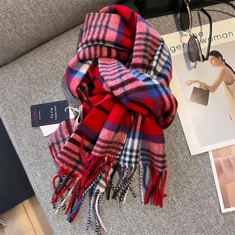 100% Wool Australian Pure Wool Plaid Scarf Winter Versatile Warm Couple Scarf