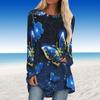 Plus Size Women Spring Crystal Butterfly Printed Comfy Long Sleeve Round Collar T-shirt Casual Baggy Mid Length Tee Tops
