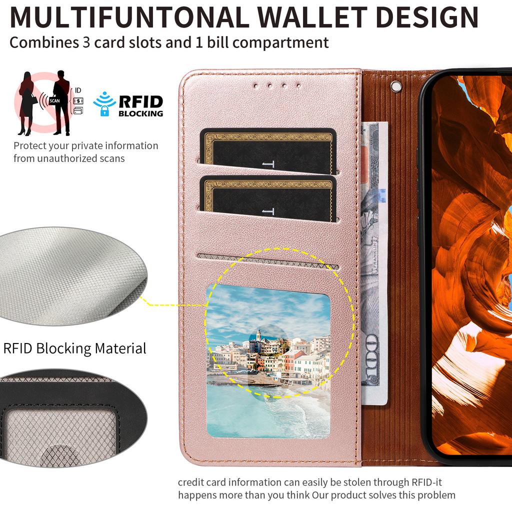 For Xiaomi Poco X7 Pro 5G/Redmi Turbo 4 5G Case RFID Blocking Leather Wallet Flip Phone Cover with Wrist Strap