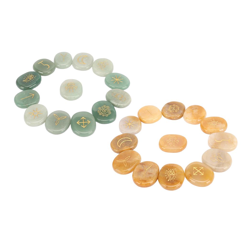13PCS Symbol Rune Stones with Cloth Bag Engraving Rune Stone for Divination Yoga Meditation