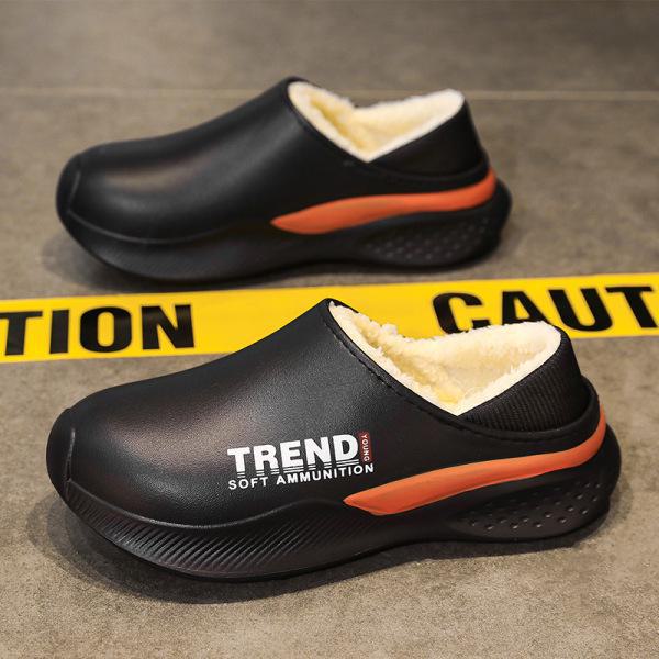 Водонепроницаемые мужские хлопковые тапочки на каблуках - новинка 2024 года, противоскользящие, устойчивые к фекалиям, идеально подходят для использования дома осенью и зимой