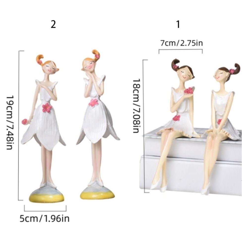 2pcs/set Nordic Angel Girl Figurines Angel Girl Resin Craft Sisters Flower Girl Ornament Standing Position Sitting Position
