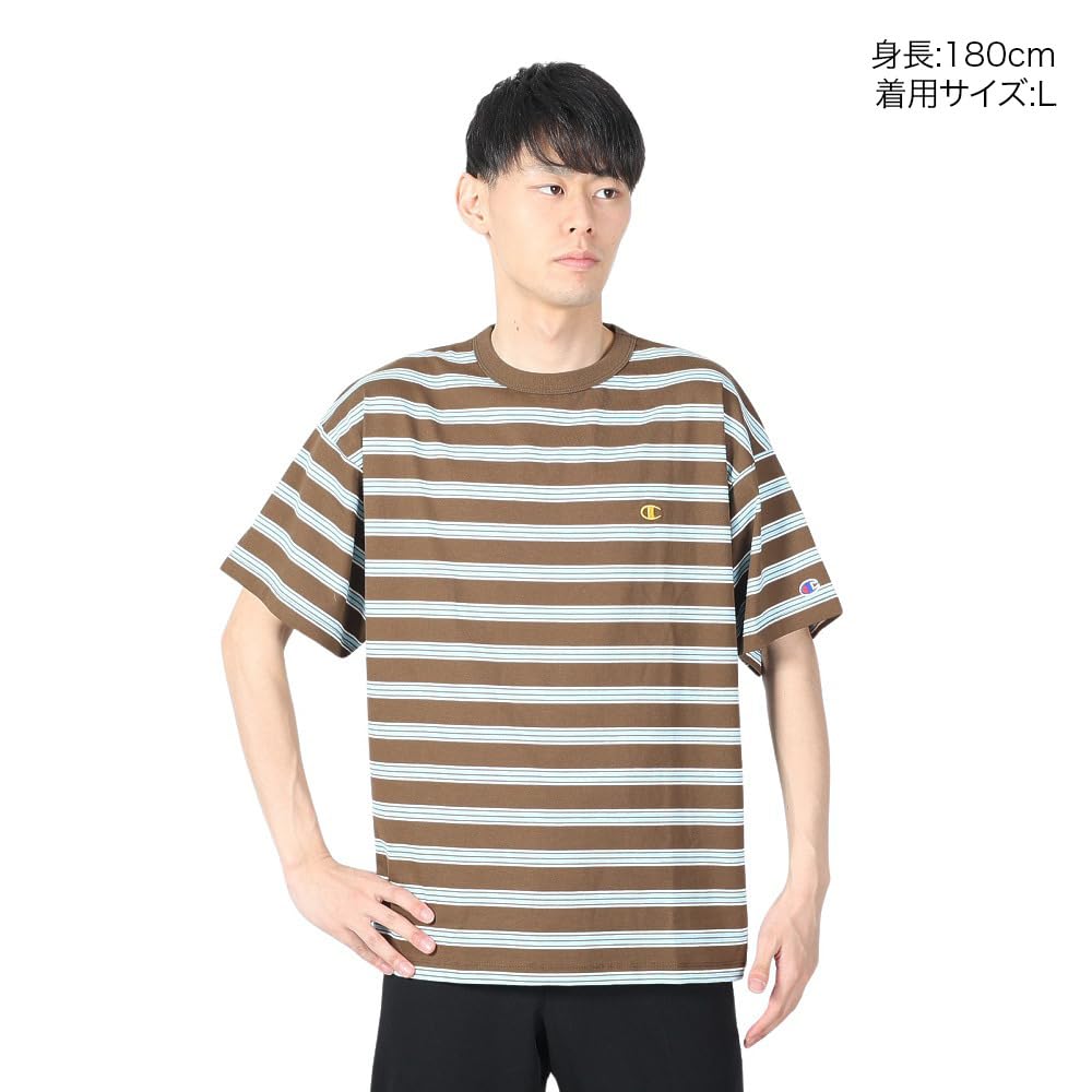 Короткая круглая одноточечная кайма с коротким рукавом коричневая [Champion] футболка, рукав, горловина, 100% хлопок, вышивка, логотип, футболка, мужская повседневная, C3-Z332