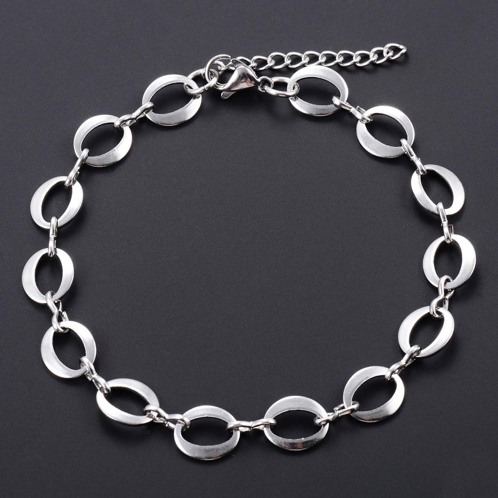 8.2mm Stainless Steel Bracelet Big Circle Rolo Chain for Women Men Metal Jewelry Bangle Wristband Anklets Foot Ankle Hand Chain