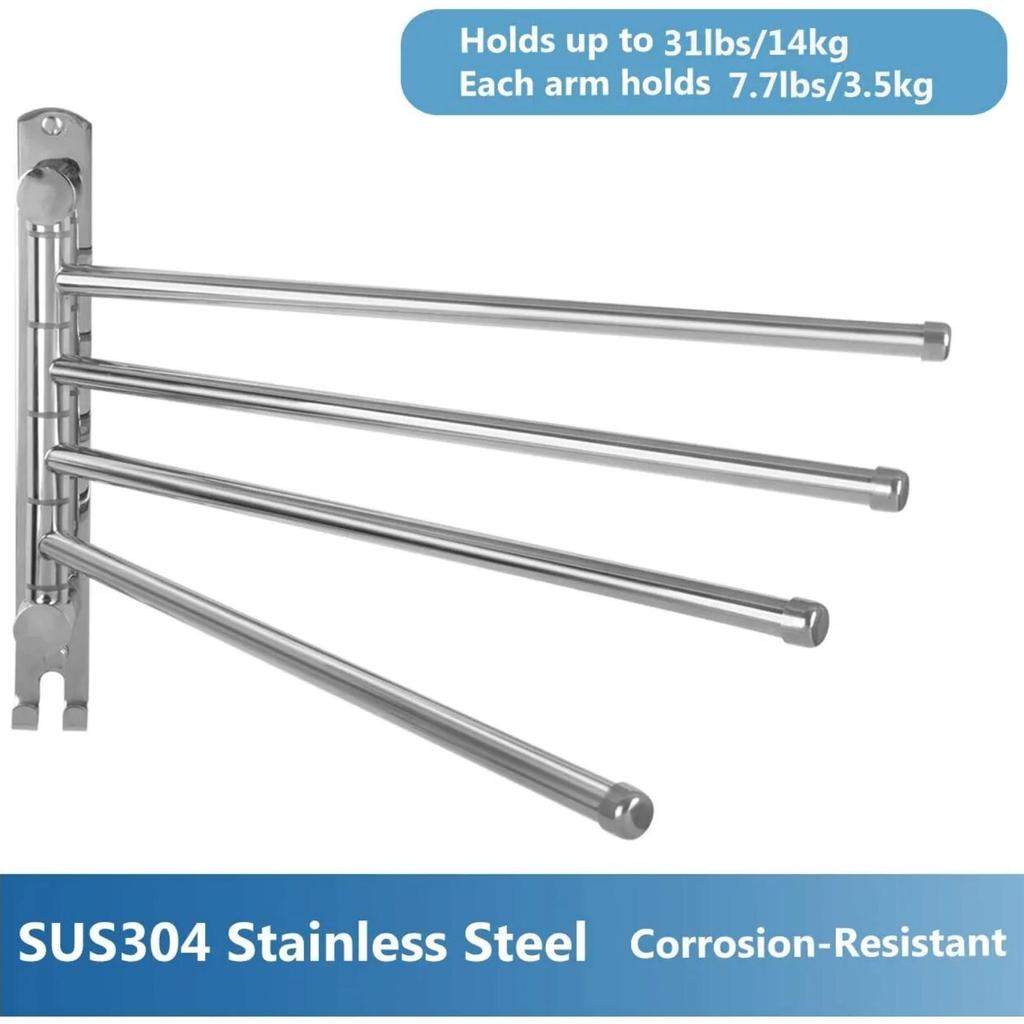 Stainless Steel Swivel Towel Holder 180 Degree 4/6 Arms Rotation Rack Wall Mounted Towel Racks Holder for Bathroom Accessories