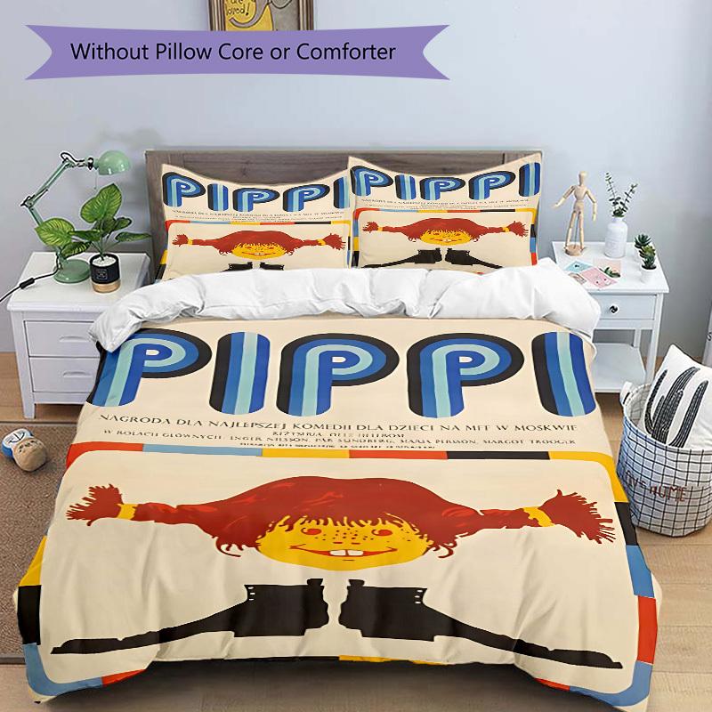 3pcs Pippi Longstocking Duvet Cover Set - Machine Washable, Includes 1 Duvet Cover and 2 Pillowcases, No Core Included yy251022234