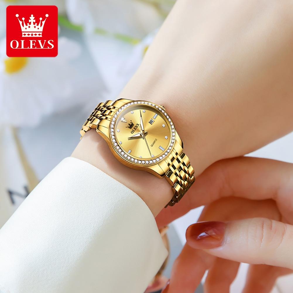 OLEVS 3625 Original Quartz Watch for Woman Diamond Dial Solid Steel Strap Waterproof Calendar Fashion Elegant Ladies Wristwatch