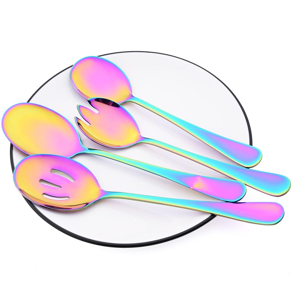 Набор столовых приборов из 4 предметов зеркального серебристого цвета: ложка для салата, десертная ложка, ложка для мороженого, столовая посуда из нержавеющей стали, кухонные столовые приборы