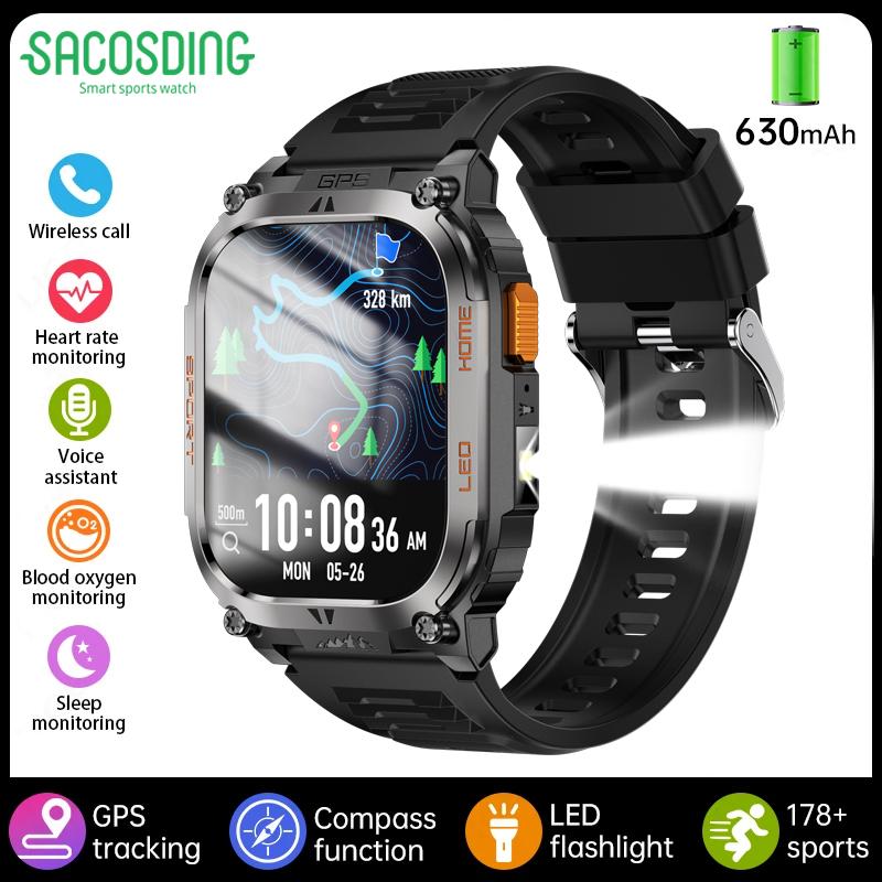 SACOSDING GPS Outdoors Smart Watch IP68 Waterproof GNSS Compass Military Sport LED Flashlight Smartwatch Men 2025 New For Android IOS