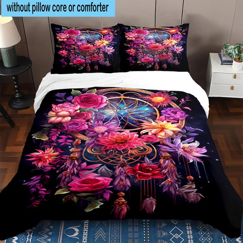 Dreamcatcher Fantasy Flowers 3pcs Bedding,Including 1pc Duvet Cover And 2pcs Pillowcases Perfect for Christmas,Ideal for Bedroom, Dormitory