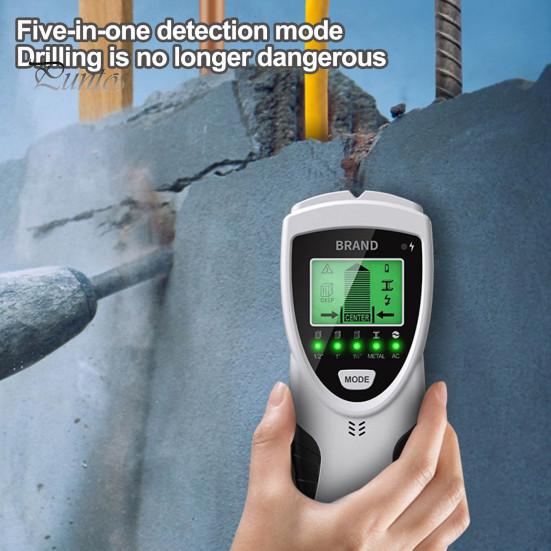 Настенный детектор 5 в 1. Поиск шпилек с обнаружением проводов под напряжением переменного тока. Дисплей с подсветкой. 5 режимов. 3 глубины. Металлический деревянный кабельный трекер.