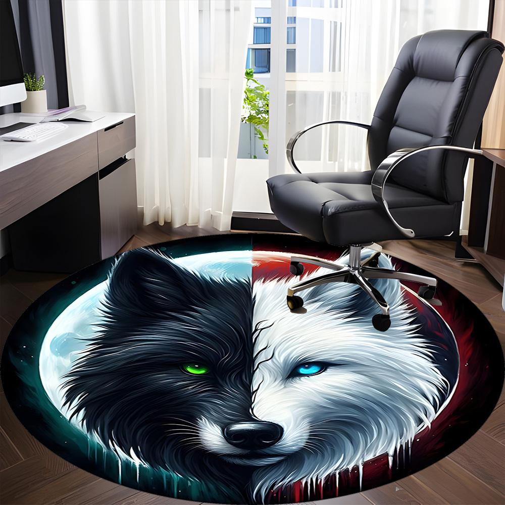 1pc Wolf Moon Office Round Area Rug, Under Office Chairs Bedroom Living Room Home Decor, Room Deco, Available in Various Sizes