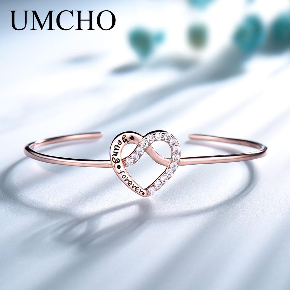 Umcho Браслет Young Forever Rose Color Heart - идеальные женские подарки Ювелирные изделия из стерлингового серебра 925 пробы на юбилей и моду