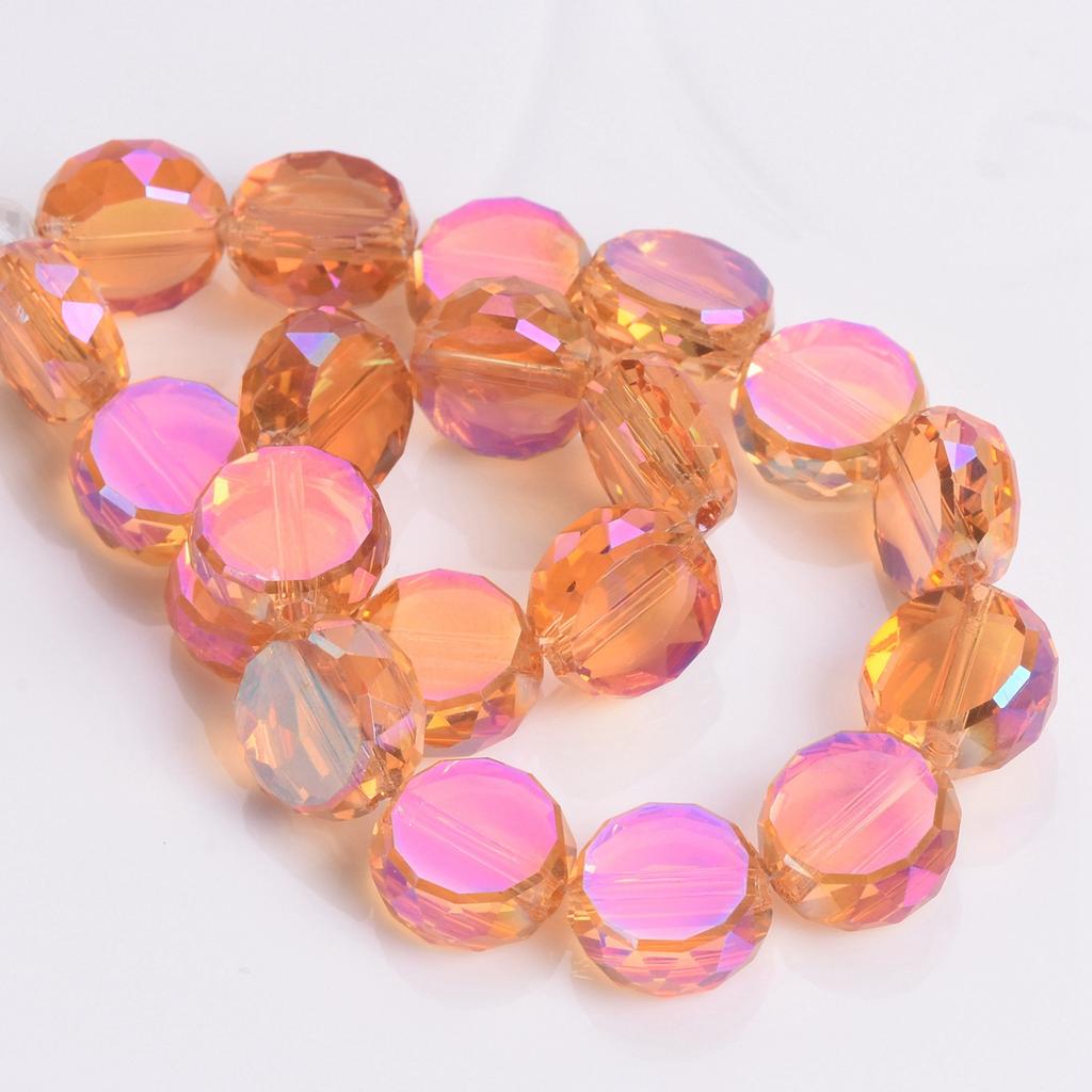 10pcs 10mm 12mm Flat Round Faceted Crystal Glass Colorful Plated Loose Beads For Jewelry Making DIY Findings