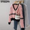 Autumn and Winter Knitted Sweater Loose V-neck Retro Contrasting Striped Sweater